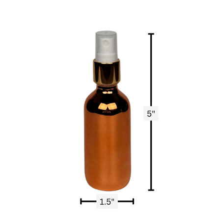 2 oz. (60 ml) Copper Boston Round Glass Bottle with White Fine Mist Sprayer, Gold Collar and Clear Overcap