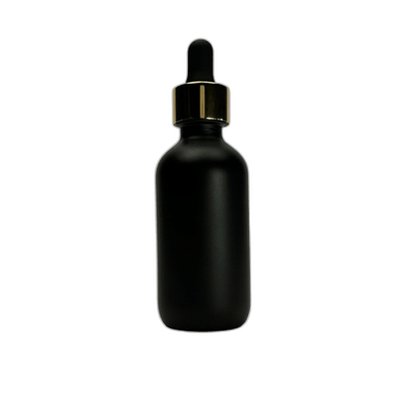 2 oz. (60 ml) Matte Black Boston Round Glass Bottle with Black Bulb & Gold Dropper