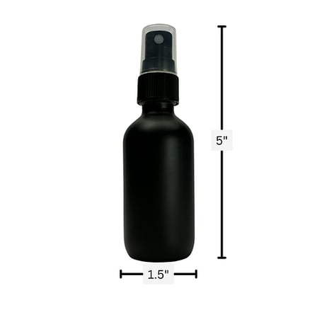 2 oz. (60 ml) Matte Black Boston Round Glass Bottle with Black Fine Mist Sprayer and Clear Overcap