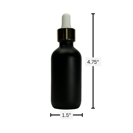 2 oz. (60 ml) Matte Black Boston Round Glass Bottle with White Bulb & Gold Dropper
