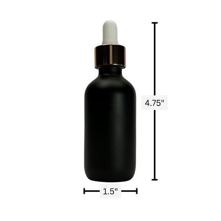 2 oz. (60 ml) Matte Black Boston Round Glass Bottle with White Bulb & Rose Gold Dropper