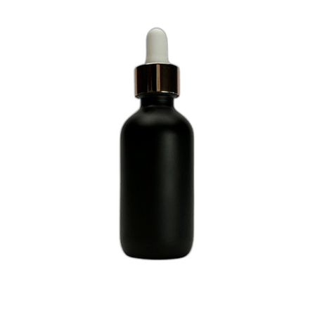 2 oz. (60 ml) Matte Black Boston Round Glass Bottle with White Bulb & Rose Gold Dropper