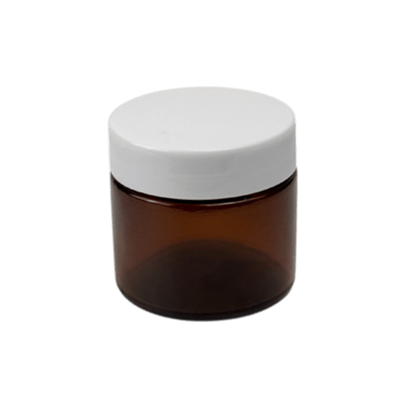 2 oz. Amber Glass 53-400 Straight Sided Round Jar with PP White Lid 