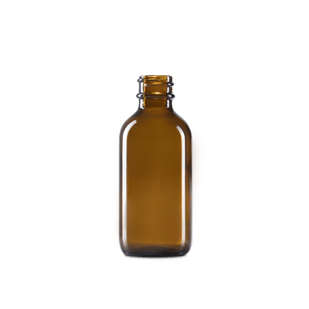 2 oz Amber Glass Boston Round Bottle 20-400 Neck Finish