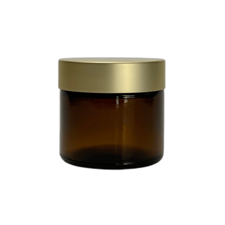 2 oz. Amber Glass Straight Sided Jar with Brushed Gold Lid and Sealing Disc
