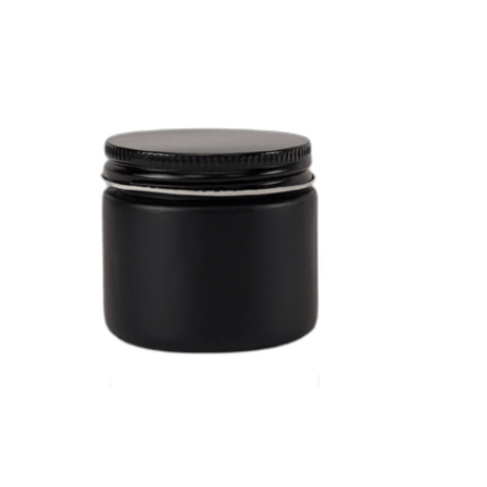 2 oz. Black Matte Glass 53-400 Straight Sided Round Jar with Black Metal Lid