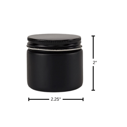 2 oz. Black Matte Glass 53-400 Straight Sided Round Jar with Black Metal Lid