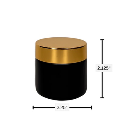 2 oz. Black Matte Glass 53-400 Straight Sided Round Jar with Gold Lid and Sealing Disc Liner