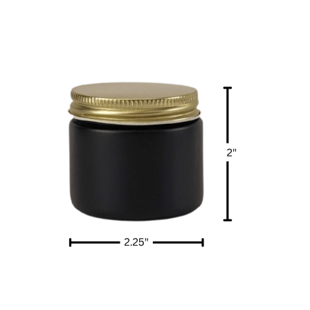 2 oz. Black Matte Glass 53-400 Straight Sided Round Jar with Gold Metal Lid