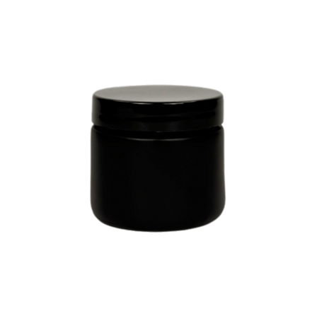 2 oz. Black Matte Glass 53-400 Straight Sided Round Jar with PP Black Lid and Sealing Disc Liner 