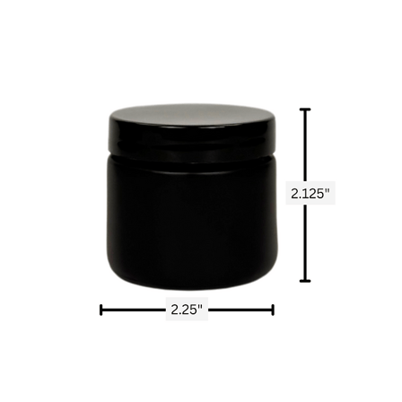 2 oz. Black Matte Glass 53-400 Straight Sided Round Jar with PP Black Lid and Sealing Disc Liner