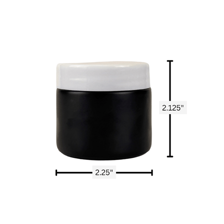 2 oz. Black Matte Glass 53-400 Straight Sided Round Jar with PP White Lid and Sealing Disc Liner