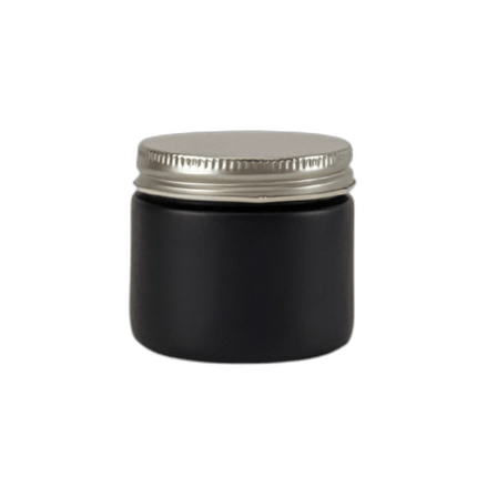 2 oz. Black Matte Glass 53-400 Straight Sided Round Jar with Silver Metal Lid 
