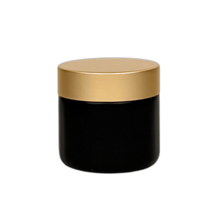 2 oz. Black Matte Glass Straight Sided Jar with Brushed Gold Lid and Sealing Disc Liner