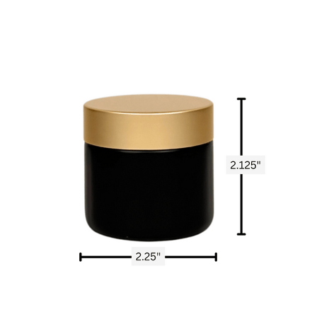 2 oz. Black Matte Glass Straight Sided Jar with Brushed Gold Lid and Sealing Disc Liner