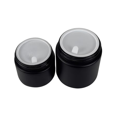2 oz. Black Matte Glass Straight Sided Jar with Brushed Gold Lid and Sealing Disc Liner