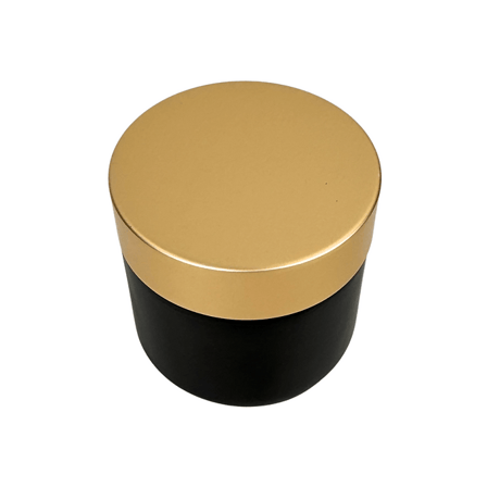 2 oz. Black Matte Glass Straight Sided Jar with Brushed Gold Lid and Sealing Disc Liner