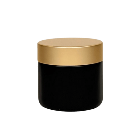 2 oz. Black Matte Glass Straight Sided Jar with Brushed Gold Lid - (24/Case)