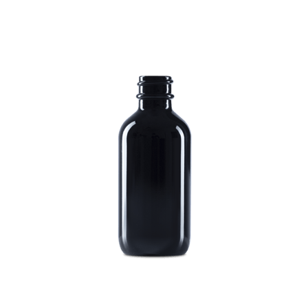 2 oz Black UV Glass Boston Round Bottle 20-400 Neck Finish