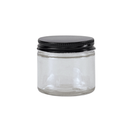 2 oz. Clear Glass 53-400 Straight Sided Round Jar with Black Metal Lid