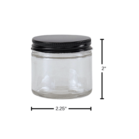 2 oz. Clear Glass 53-400 Straight Sided Round Jar with Black Metal Lid