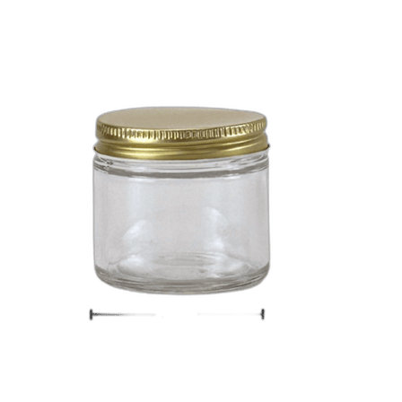 2 oz. Clear Glass 53-400 Straight Sided Round Jar with Gold Metal Lid - (24/Case)
