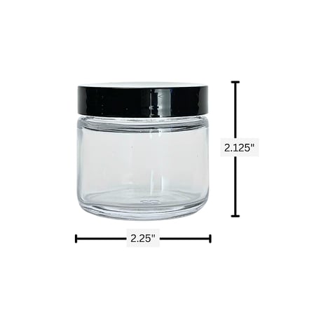 2 oz. Clear Glass 53-400 Straight Sided Round Jar with PP Black Lid and Sealing Disc Liner