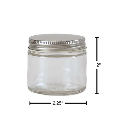 2 oz. Clear Glass 53-400 Straight Sided Round Jar with Silver Metal Lid