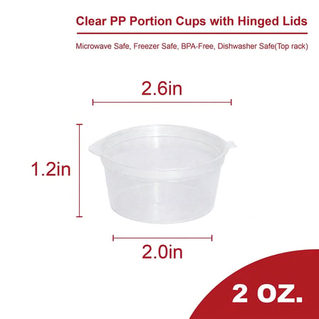 2 oz Clear PP Plastic Portion Cup with Hinged Lid - (1000/Case) - Thumbnail 2