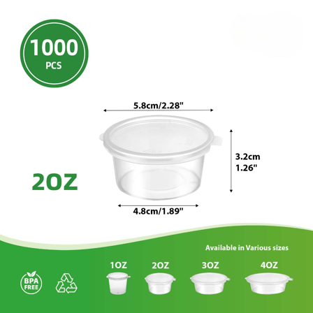 2 oz. Clear Plastic Portion Cups / Souffle Cups with Lids - (1000/Case)