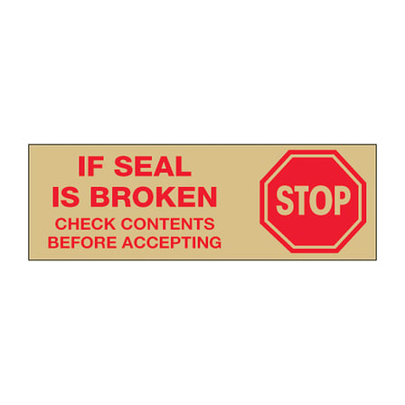 2" x 110 yds. - "Stop If Seal Is Broken" Tan (6 Pack) Messaged Carton Sealing Tape – 2.2 Mil