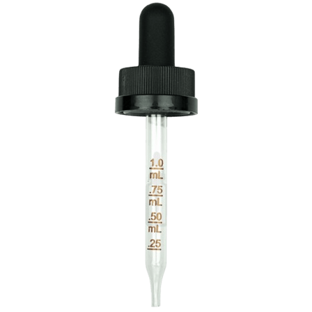 20-400 Black CRC Dropper with 76 mm Graduated Glass Pipette (Fits 1 oz Boston Round Bottle) - 1000/Case