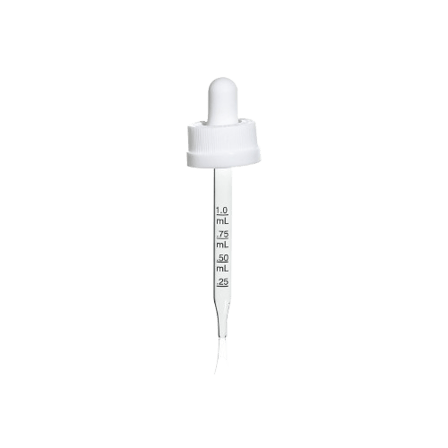 20-400 White CRC Dropper with 76 mm Graduated Polypropylene Pipette (Fits 1 oz Boston Round Bottle) - 1000/Case