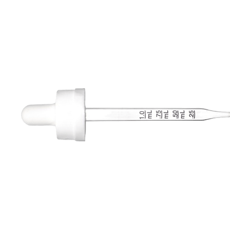 20-400 White CRC Dropper with 76 mm Graduated Polypropylene Pipette (Fits 1 oz Boston Round Bottle) - 1000/Case