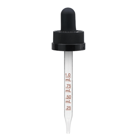 20-400 Black CRC Dropper with 89 mm Graduated Polypropylene Pipette (Fits 2 oz Boston Round Bottle) - 1000/Case