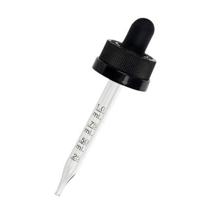 20-400 Black CRC Dropper with 89 mm Graduated Polypropylene Pipette (Fits 2 oz Boston Round Bottle) - 1000/Case