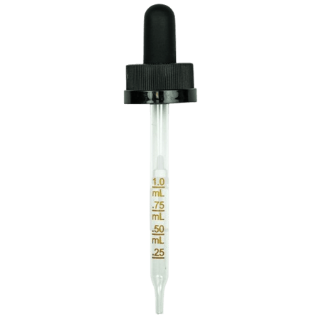 20-400 Black CRC Dropper with 91 mm Graduated Glass Pipette (Fits 2 oz Boston Round Bottle) - 1000/Case