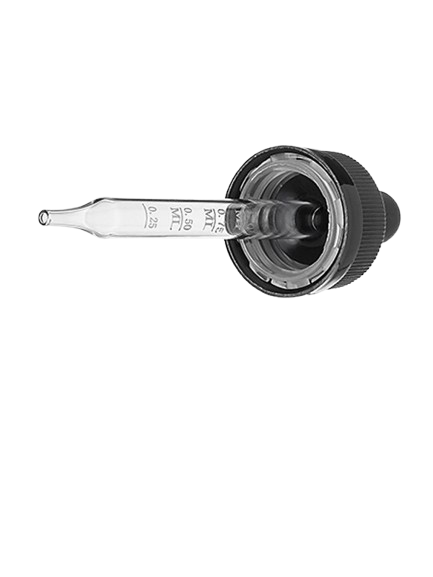 20-400 Black CRC Dropper with 91 mm Graduated Glass Pipette (Fits 2 oz Boston Round Bottle) - 1000/Case