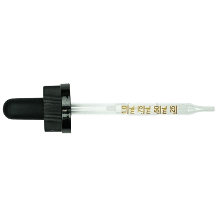 20-400 Black CRC Dropper with 91 mm Graduated Glass Pipette (Fits 2 oz Boston Round Bottle) - 1000/Case