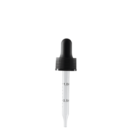 20-400 Black Dropper With Rubber Bulb And Glass Pipette (Fits 1 oz)