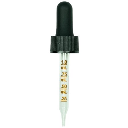 20-400 Black Dropper with 76 mm Graduated Glass Pipette (Fits 1 oz Boston Round Bottle) - 1000/Case