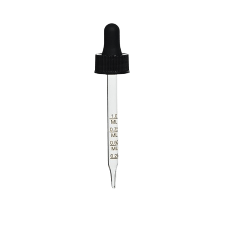 20-400 Black Dropper with 89 mm Graduated Polypropylene Pipette (Fits 2 oz Boston Round Bottle) - 1000/Case