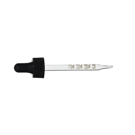20-400 Black Dropper with 89 mm Graduated Polypropylene Pipette (Fits 2 oz Boston Round Bottle) - 1000/Case