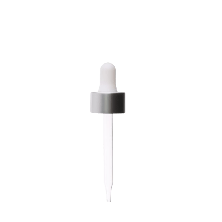 20-400 Matte Silver Dropper with 76 mm Glass Pipette (Fits 1 oz Boston Round Bottle) - 2160/Case