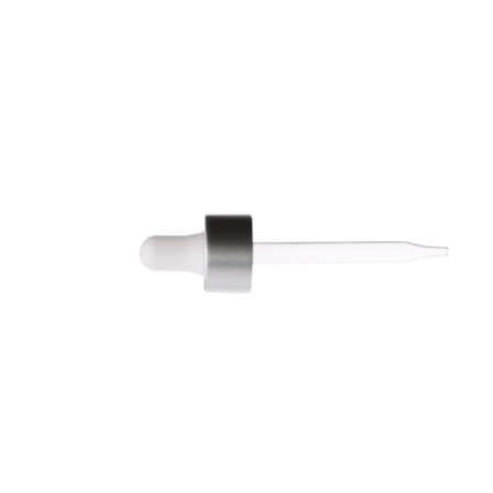 20-400 Matte Silver Dropper with 76 mm Glass Pipette (Fits 1 oz Boston Round Bottle) - 2160/Case