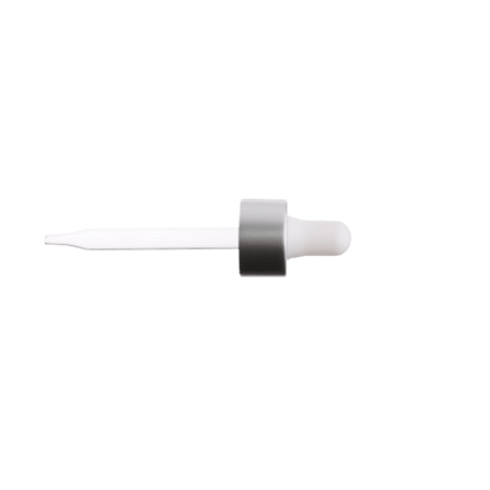 20-400 Matte Silver Dropper with 76 mm Glass Pipette (Fits 1 oz Boston Round Bottle) - 2160/Case