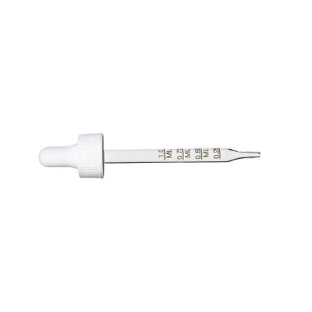 20-400 White Dropper with 89 mm Graduated Polypropylene Pipette (Fits 2 oz Boston Round Bottle) - 1000/Case