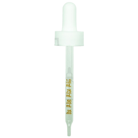 20-400 White Dropper with 91 mm Graduated Glass Pipette (Fits 2 oz Boston Round Bottle) - 1000/Case