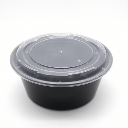 20 oz Heavy Duty Black Microwavable Round PP Plastic Food Container with Clear Lid - (150/Case) - Image 1 of 1