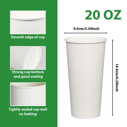 20 oz. White Poly Paper Hot Cups - (1000/Case)